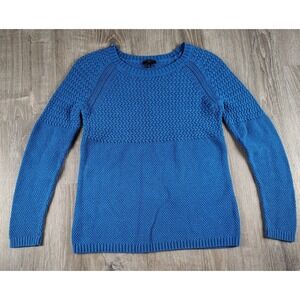 Talbots Petite Small SP Blue Pullover Sweater Basketweave Cashmere Blend